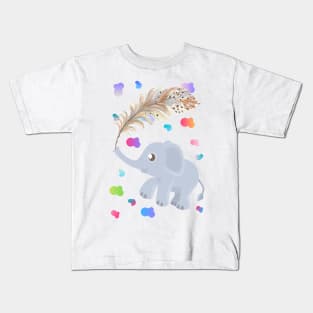 Adorable kawaii baby elephant and feather watercolour Kids T-Shirt